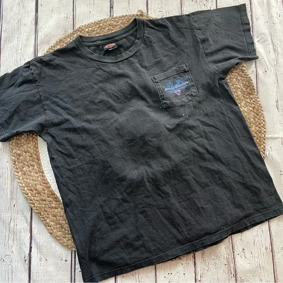 Vintage Harley Davidson motorcycles Las Vegas cafe blue flames graphic shirt - Picture 2 of 4